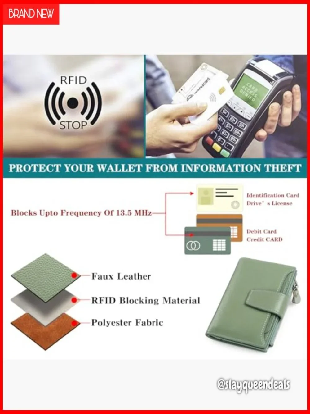 Leather Bifold RFID Blocking Wallet Compact Women's Purse Large Capacity